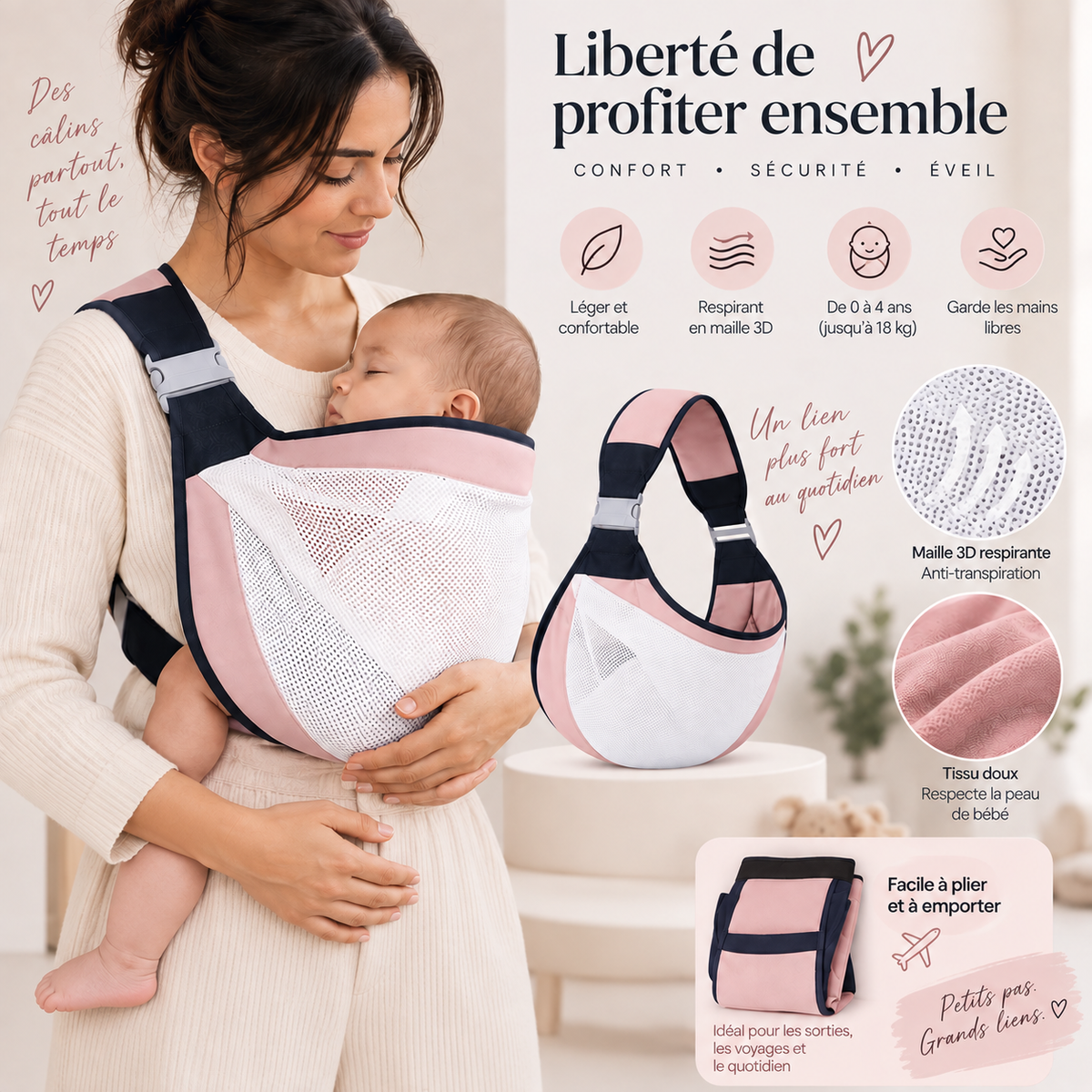 Porte-Bébé Ergonomique & Respirant